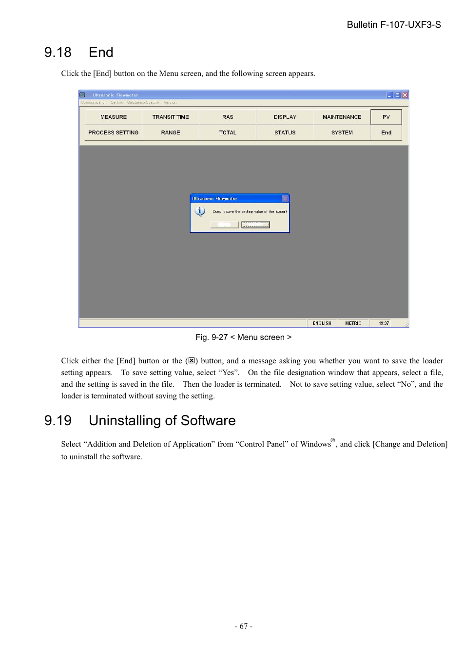 Uninstalling of software, 18 end, 19 uninstalling of software | Dwyer UXF3 User Manual | Page 71 / 73