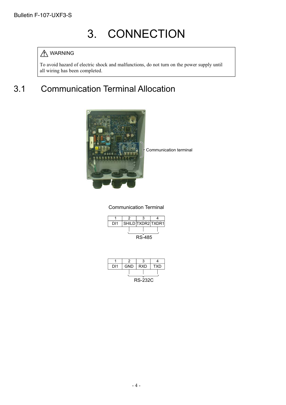 Connection, Communication terminal allocation, 1 communication terminal allocation | Dwyer UXF3 User Manual | Page 8 / 73