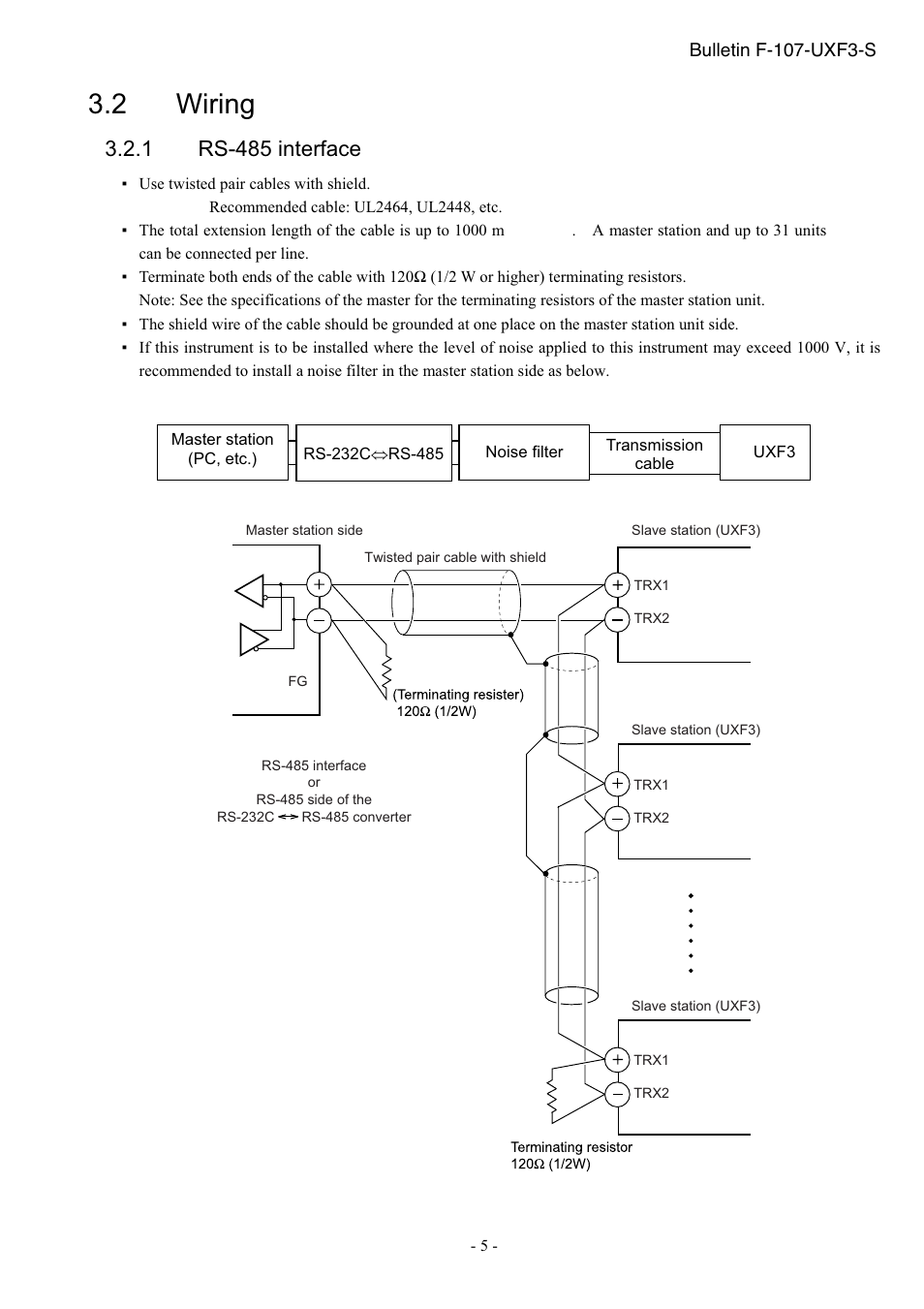 Wiring, 2 wiring, 1 rs-485 interface | Dwyer UXF3 User Manual | Page 9 / 73