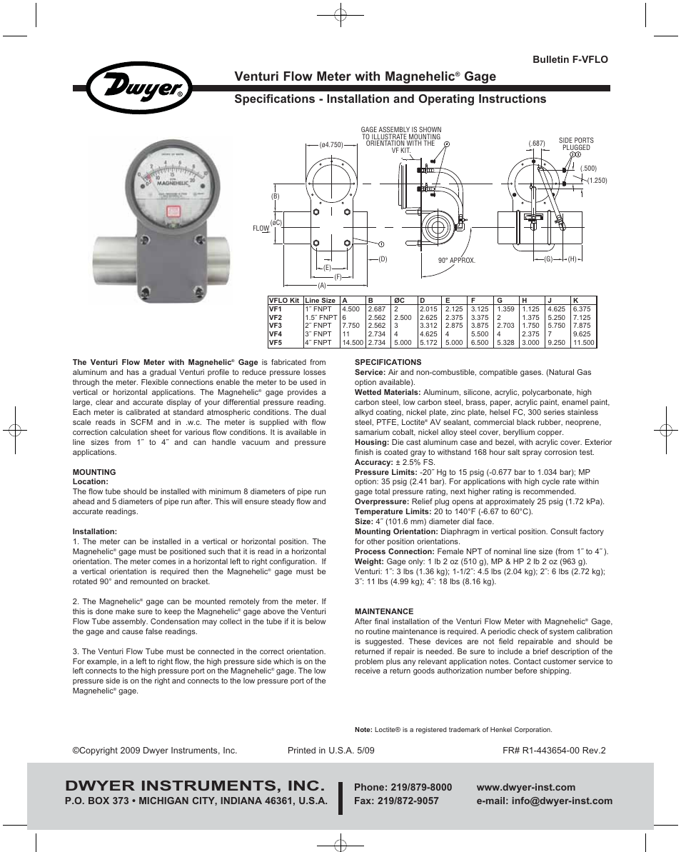 Dwyer VFLO User Manual | 1 page