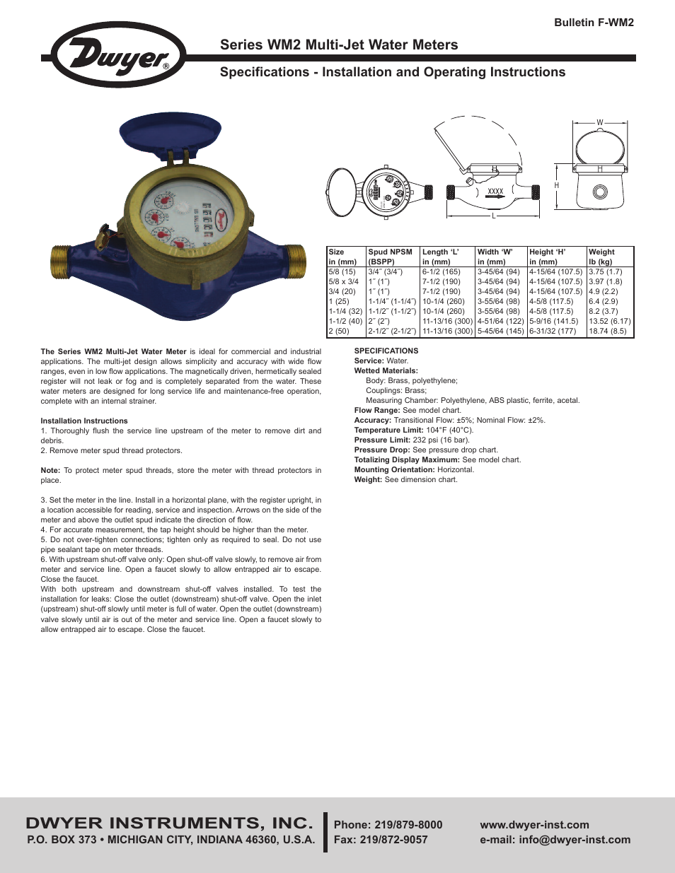 Dwyer WM2 User Manual | 2 pages