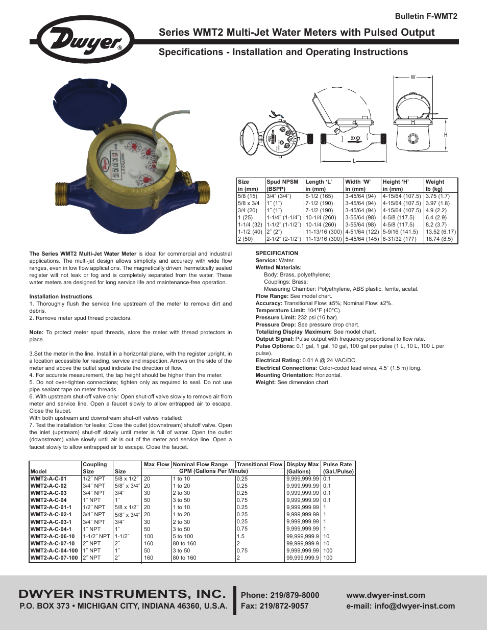 Dwyer WMT2 User Manual | 2 pages