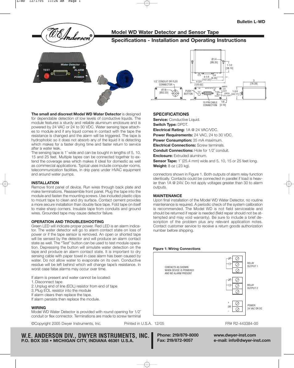Dwyer WD User Manual | 1 page