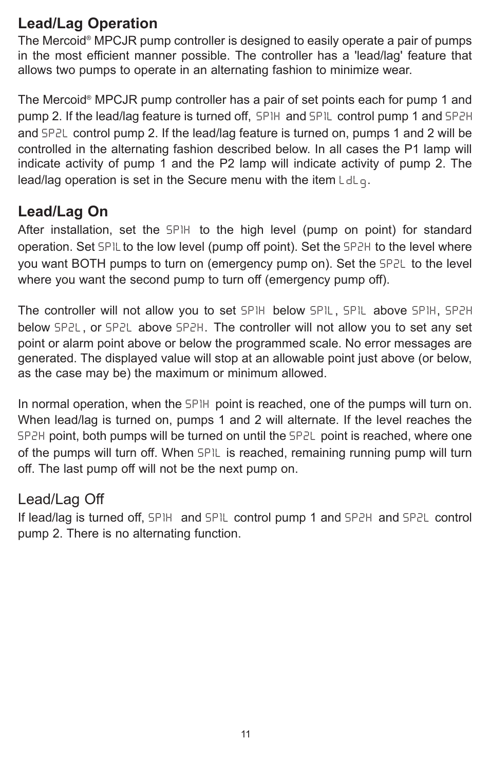 Lead/lag operation, Lead/lag on, Lead/lag off | Dwyer MPCJR User Manual | Page 12 / 28