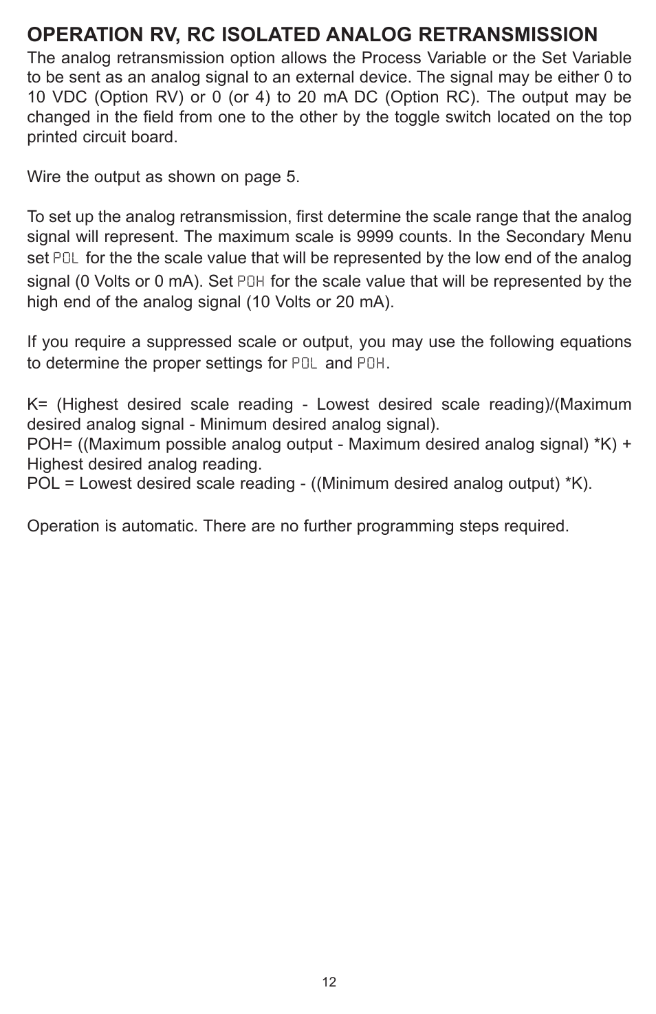 Operation rv, rc isolated analog retransmission | Dwyer MPCJR User Manual | Page 13 / 28