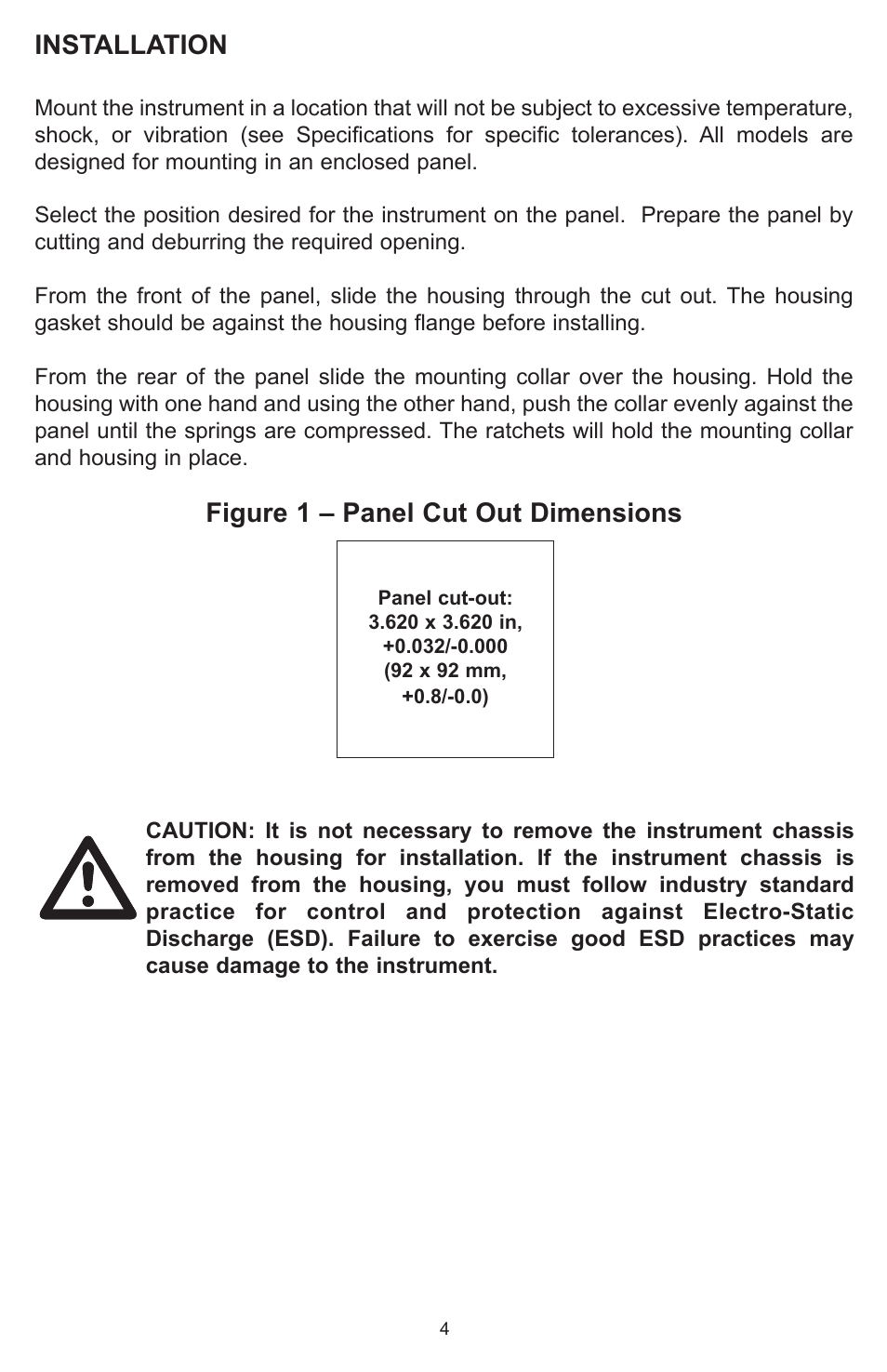 Installation, Figure 1 – panel cut out dimensions | Dwyer MPCJR User Manual | Page 5 / 28