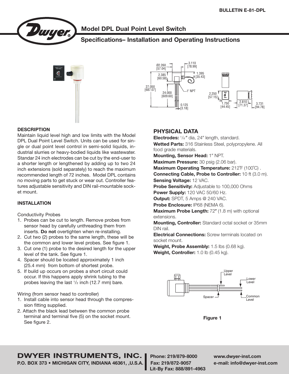 Dwyer DPL110 User Manual | 2 pages