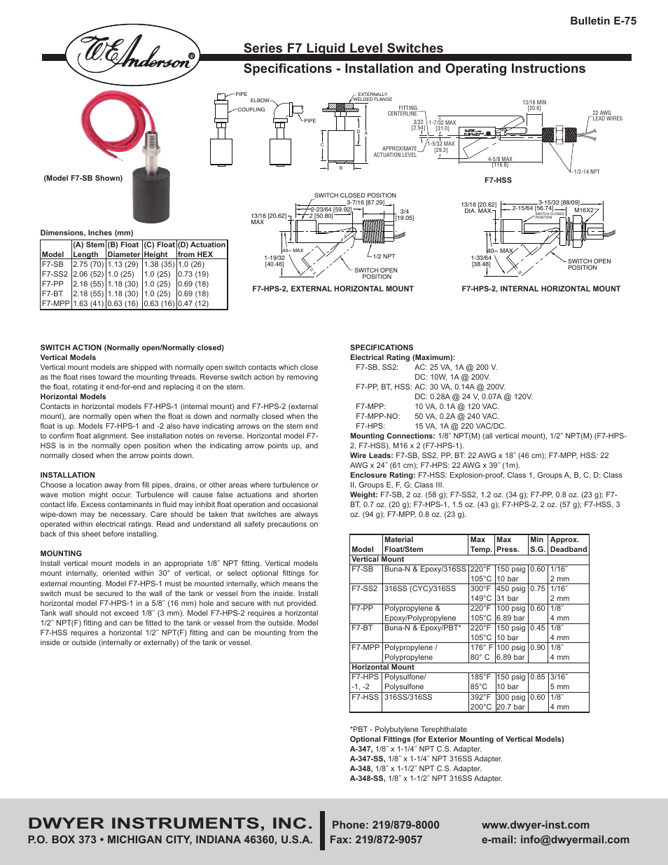 Dwyer F7 User Manual | 2 pages