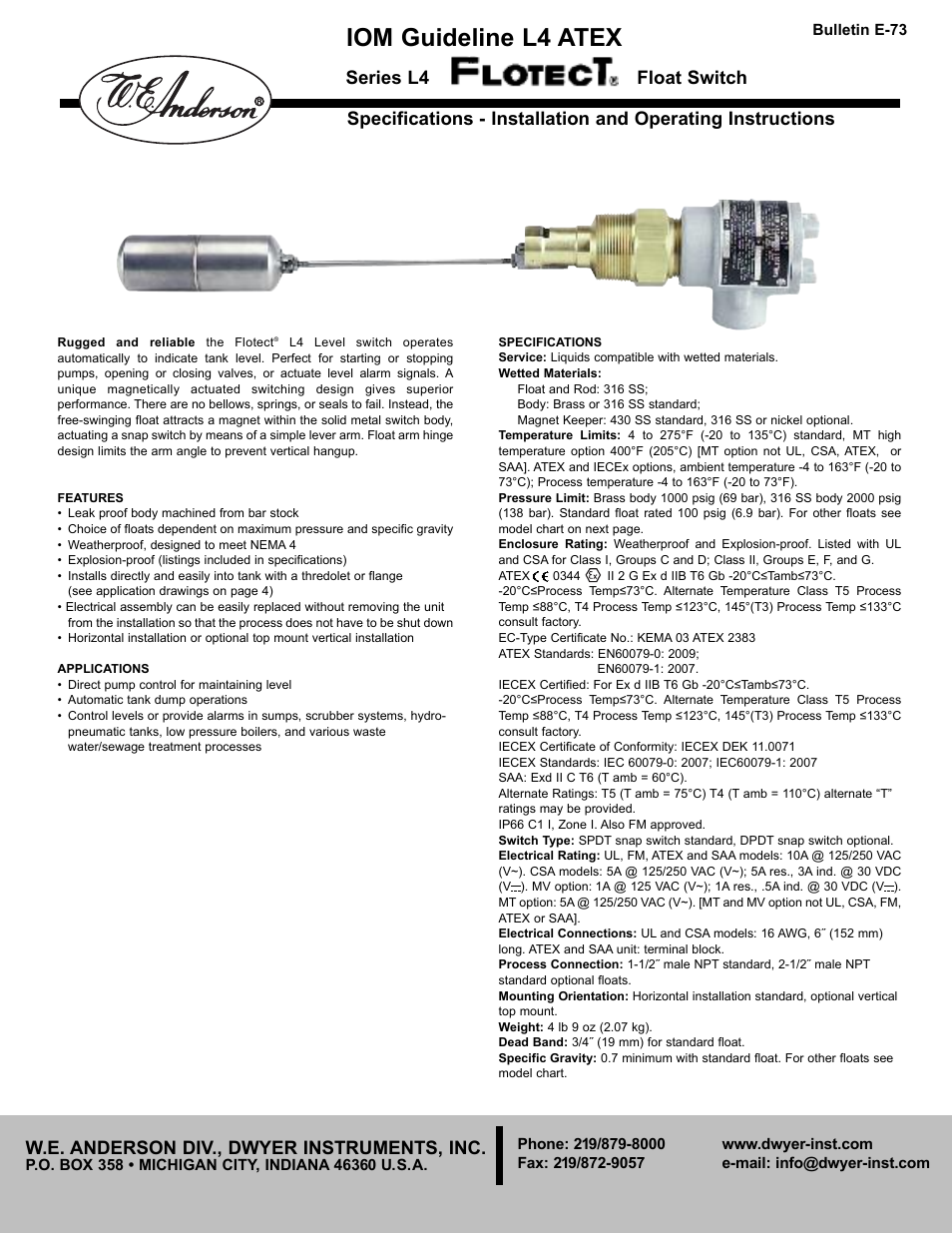 Dwyer L4 User Manual | 4 pages