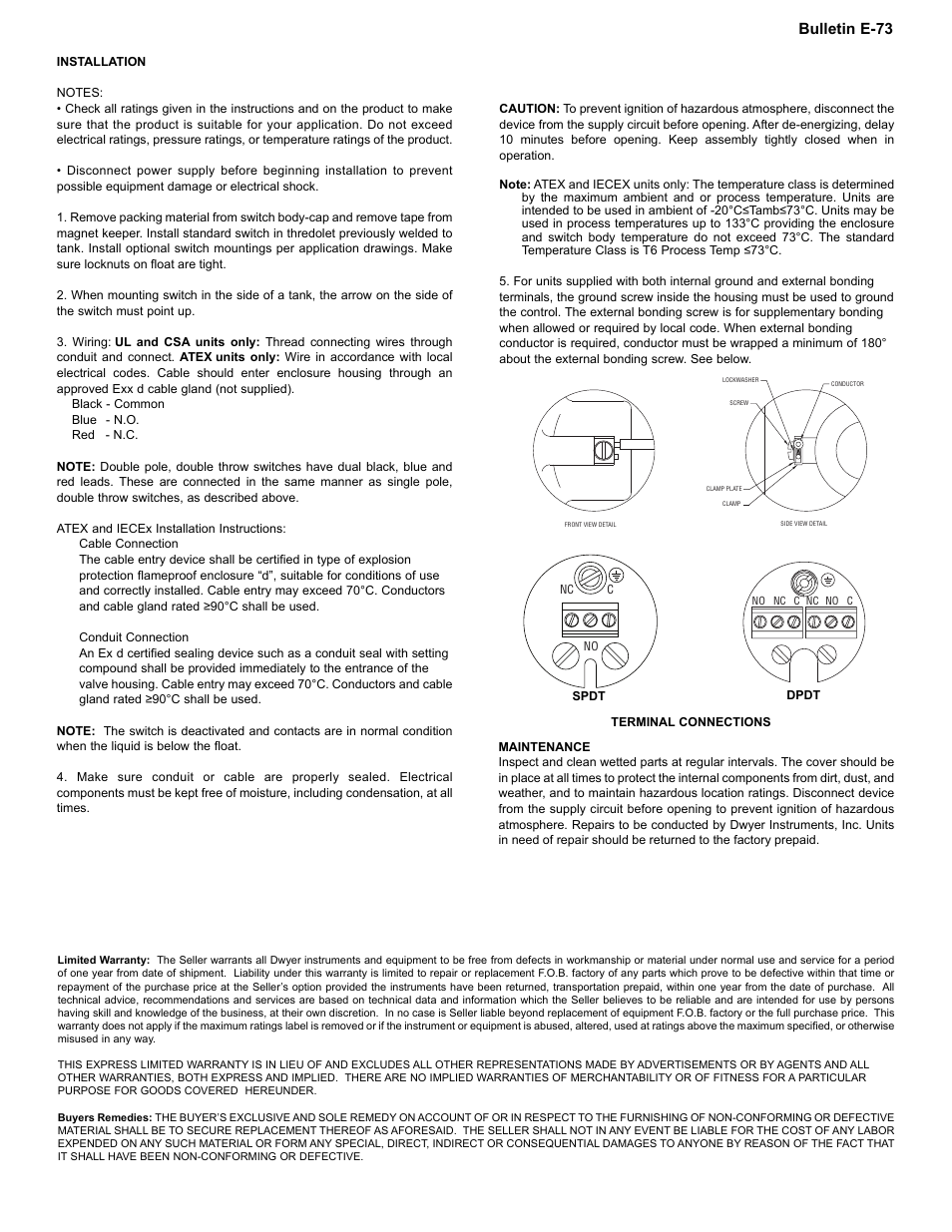 Bulletin e-73 | Dwyer L4 User Manual | Page 3 / 4