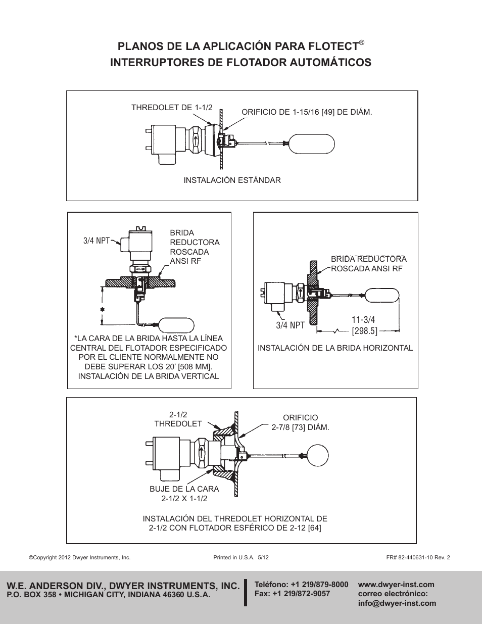 Planos de la aplicación para flotect, Interruptores de flotador automáticos | Dwyer L4 User Manual | Page 16 / 16