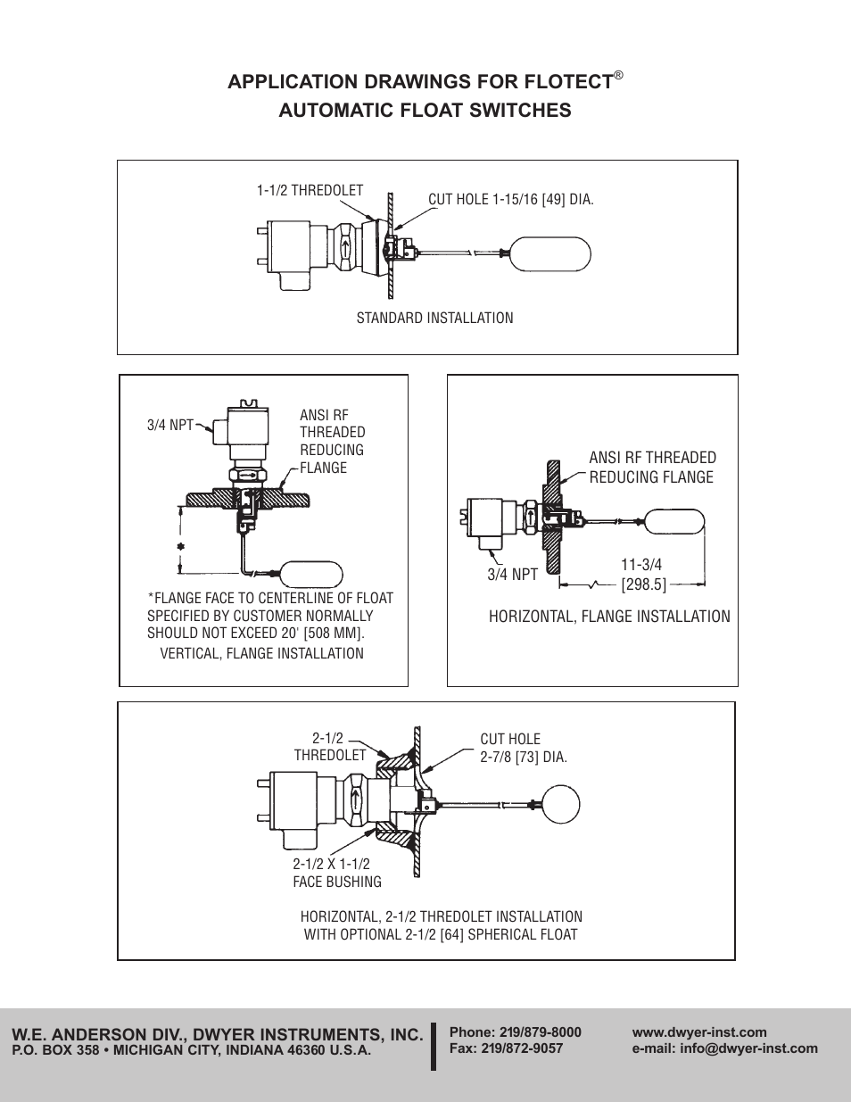 Application drawings for flotect, Automatic float switches | Dwyer L4 User Manual | Page 4 / 16