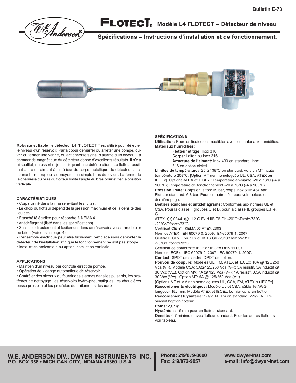 W.e. anderson div., dwyer instruments, inc | Dwyer L4 User Manual | Page 9 / 16