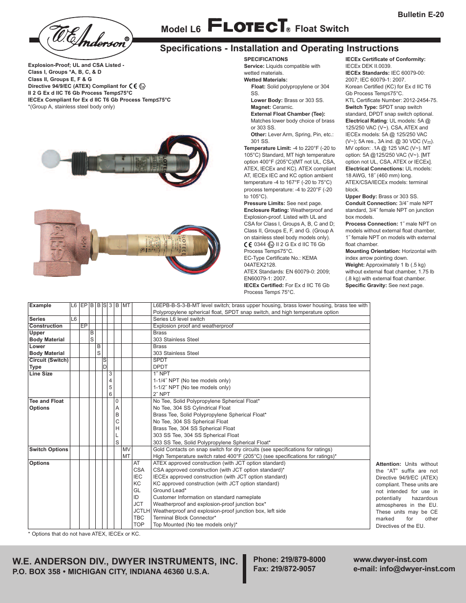 Dwyer L6 User Manual | 4 pages