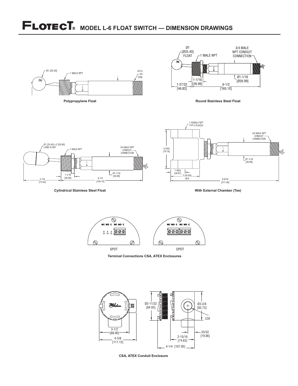 Model l-6 float switch — dimension drawings | Dwyer L6 User Manual | Page 3 / 16