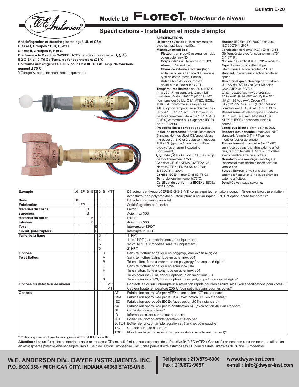 Modèle l6, Bulletin e-20 | Dwyer L6 User Manual | Page 5 / 16