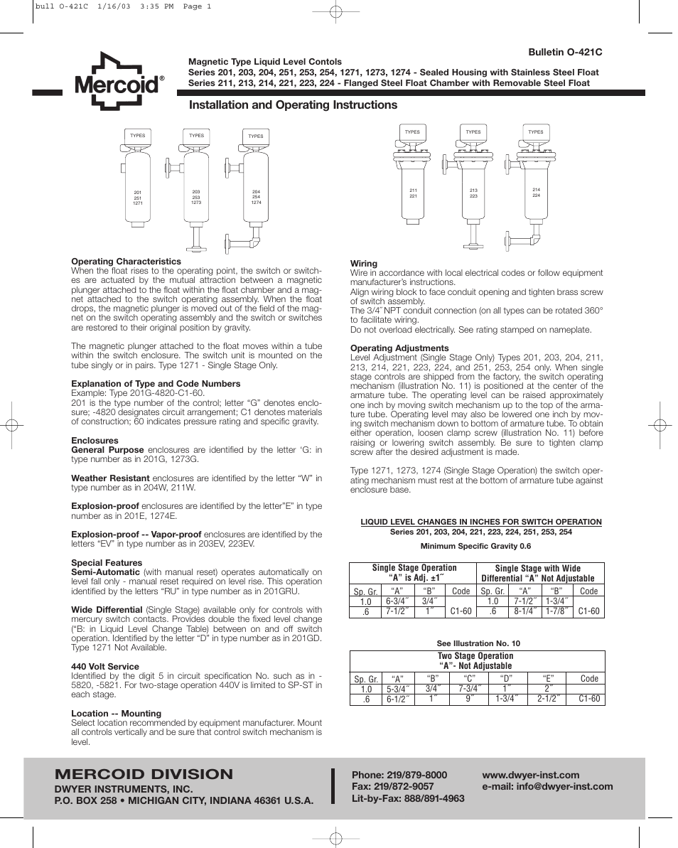 Dwyer 204 User Manual | 4 pages