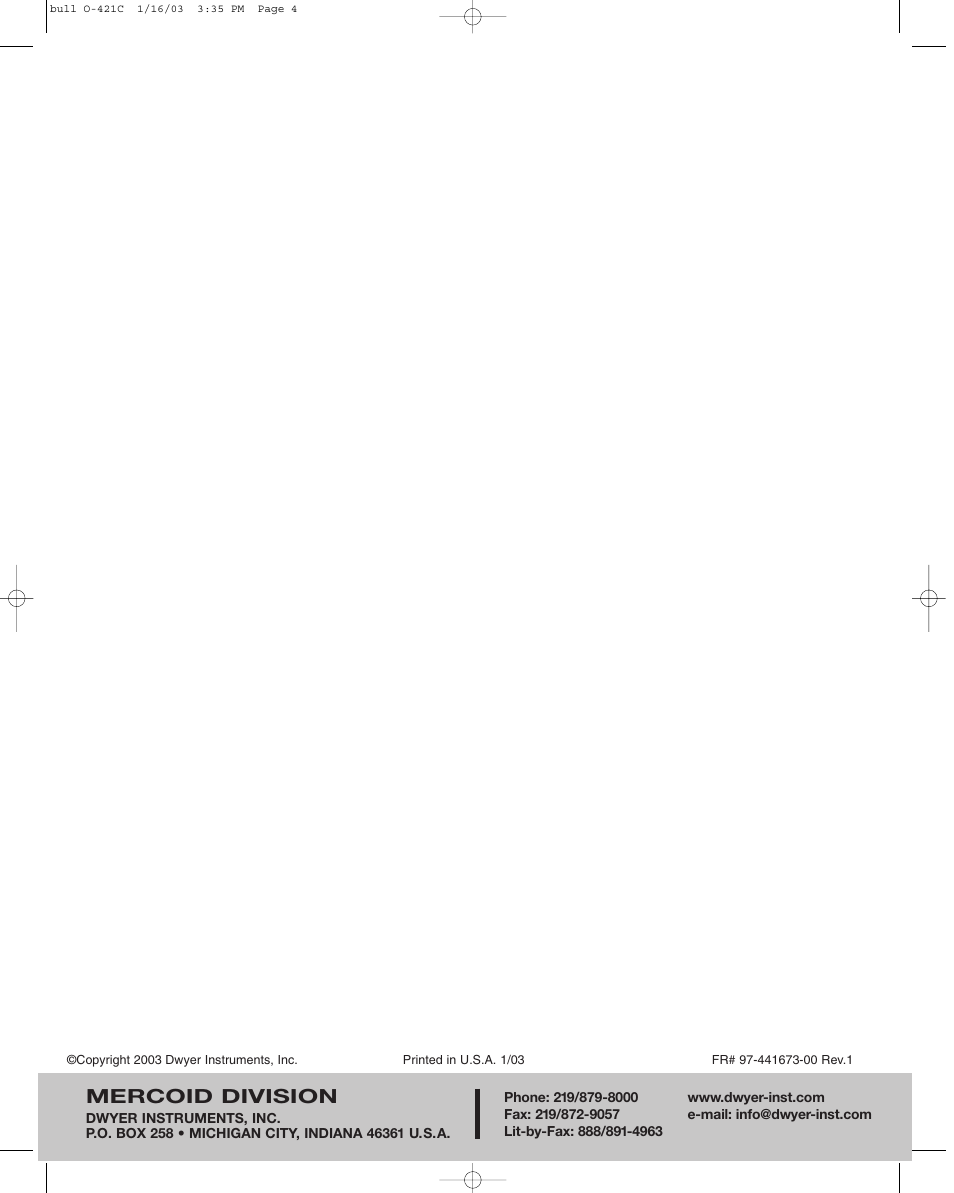 Mercoid division | Dwyer 204 User Manual | Page 4 / 4