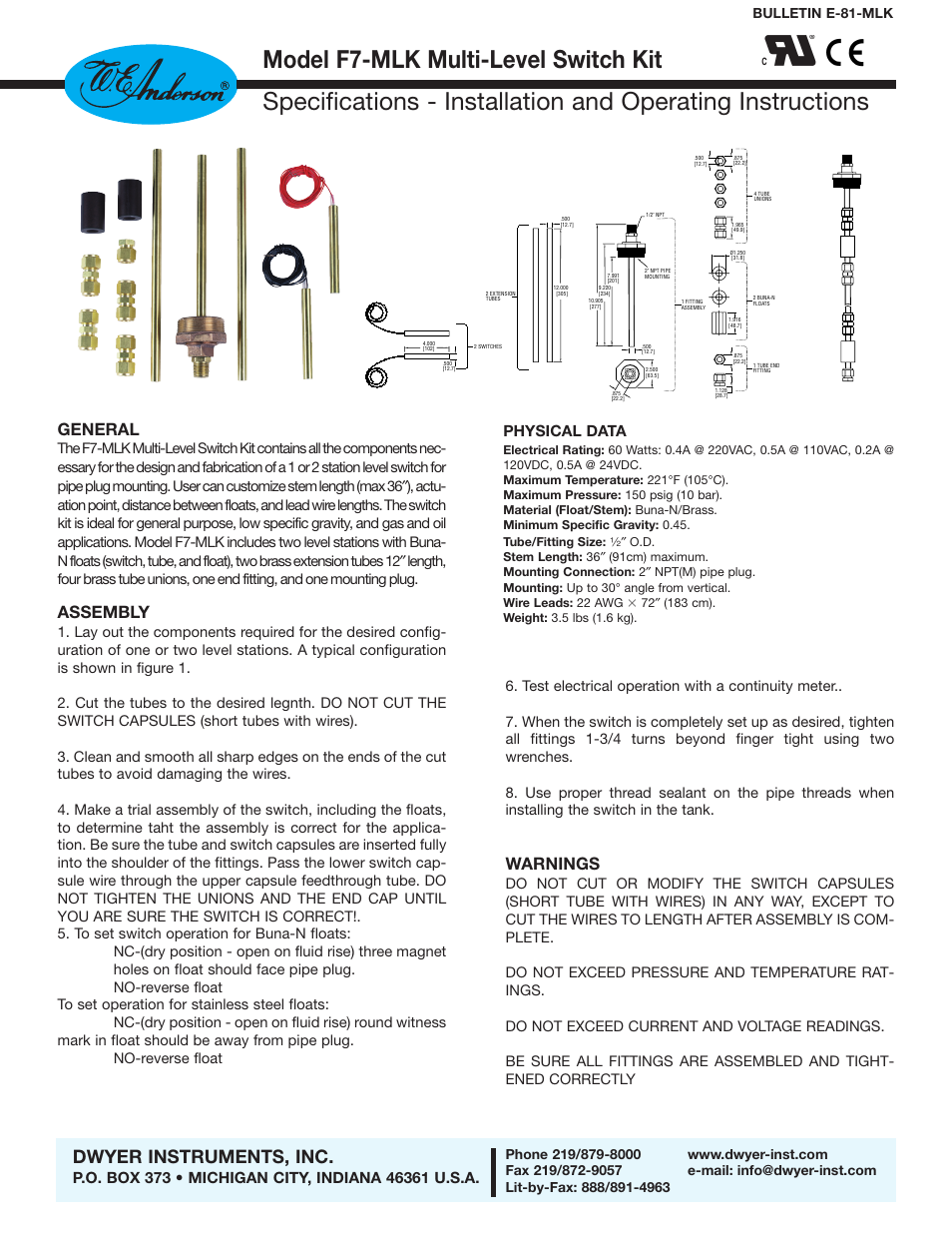 Dwyer F7-MLK User Manual | 2 pages