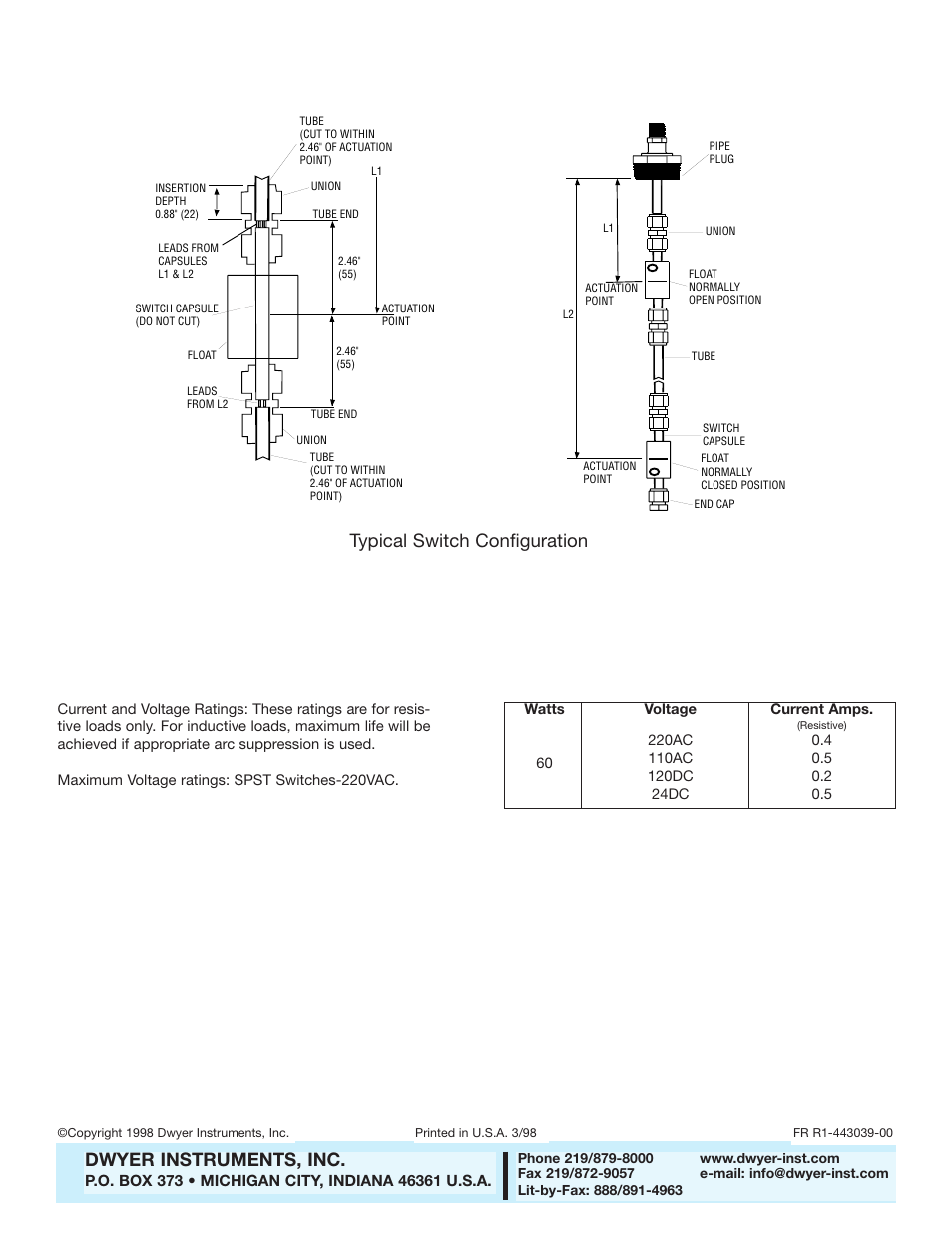 Dwyer instruments, inc, Typical switch configuration | Dwyer F7-MLK User Manual | Page 2 / 2