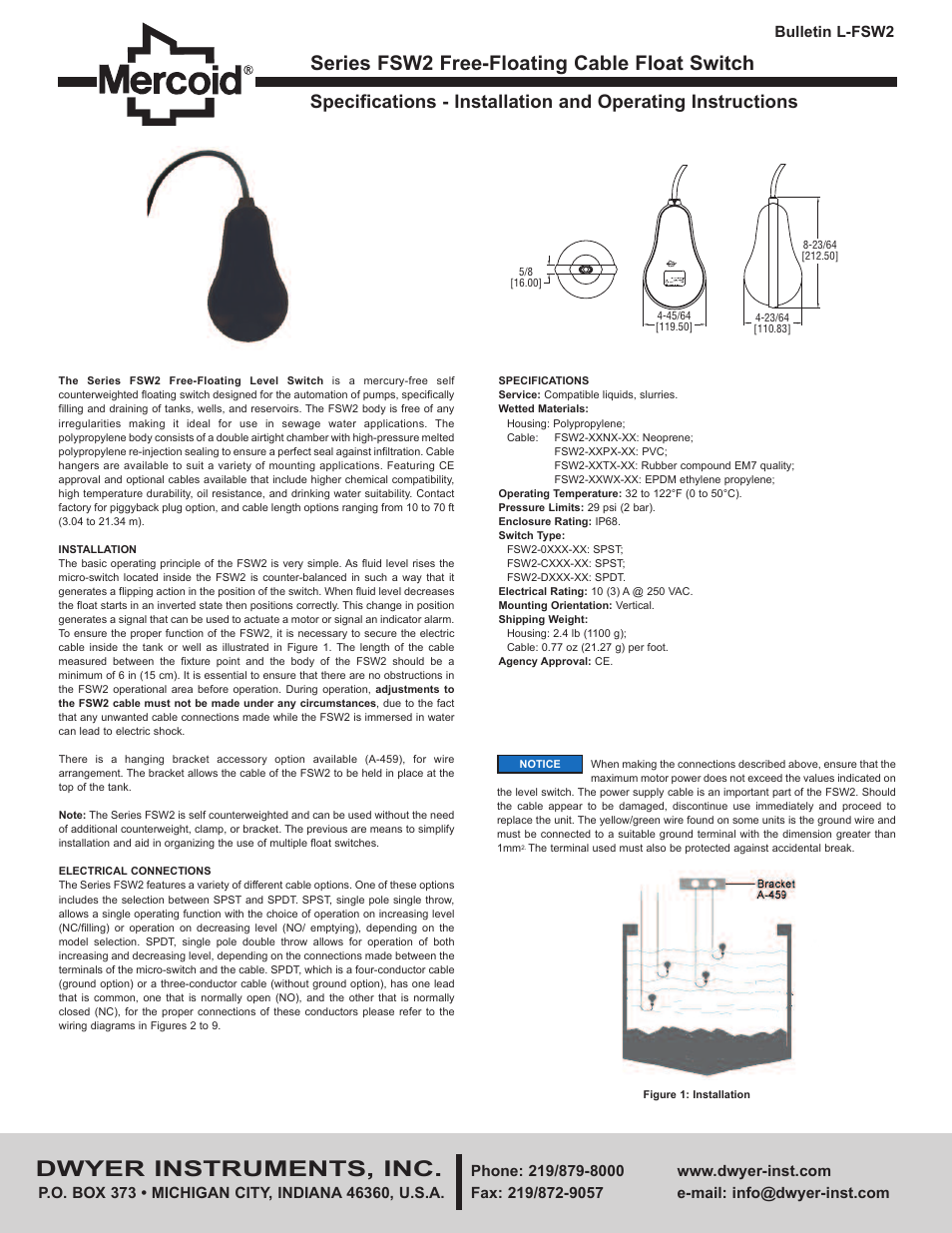 Dwyer FSW2 User Manual | 2 pages