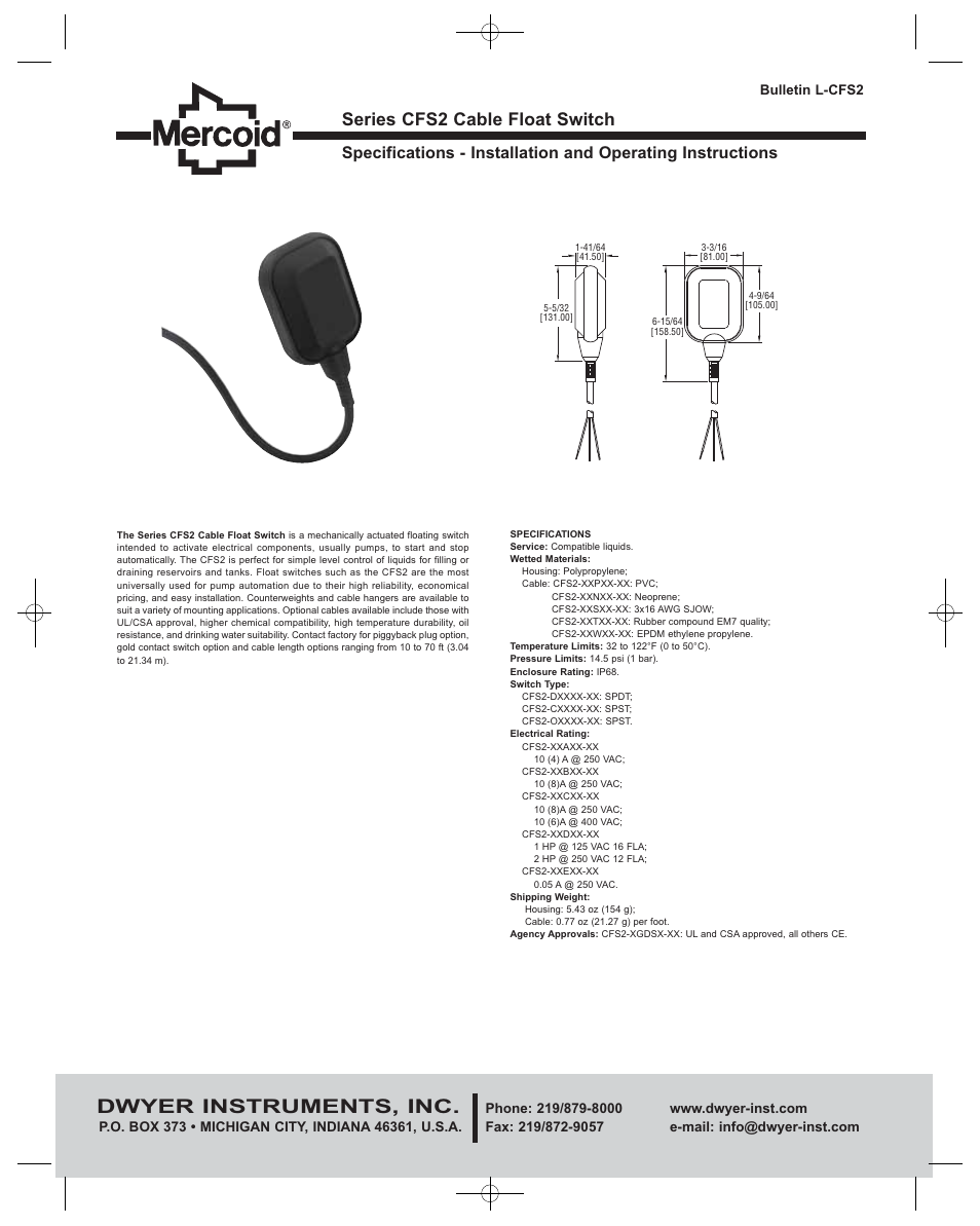 Dwyer CFS2 User Manual | 4 pages