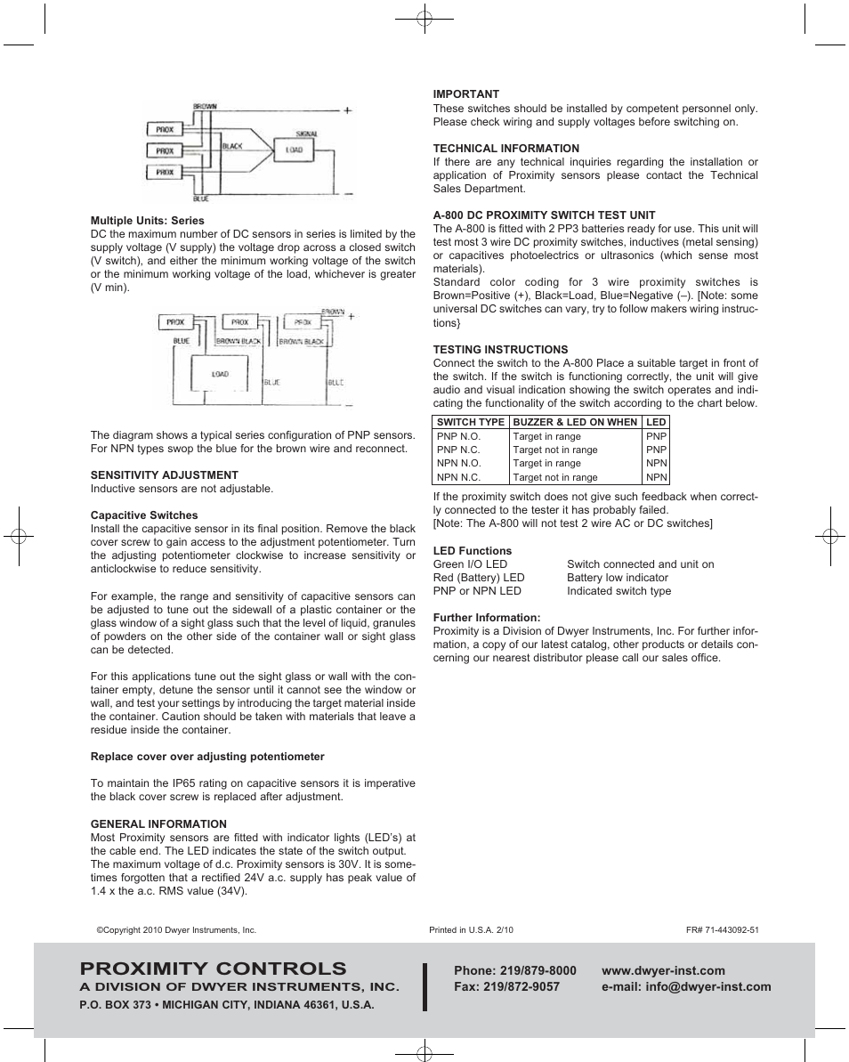 Proximity controls | Dwyer PS User Manual | Page 4 / 4