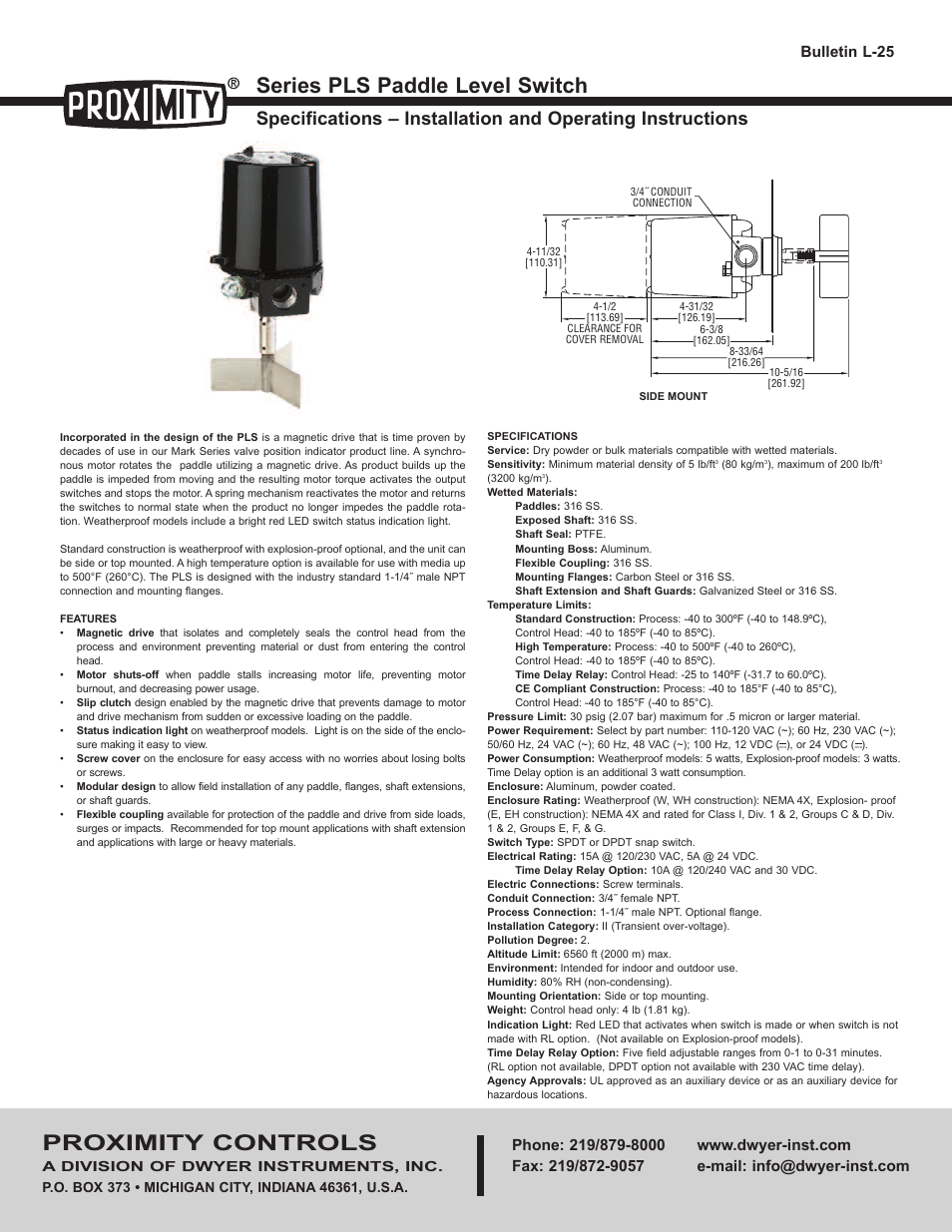 Dwyer PLS User Manual | 4 pages