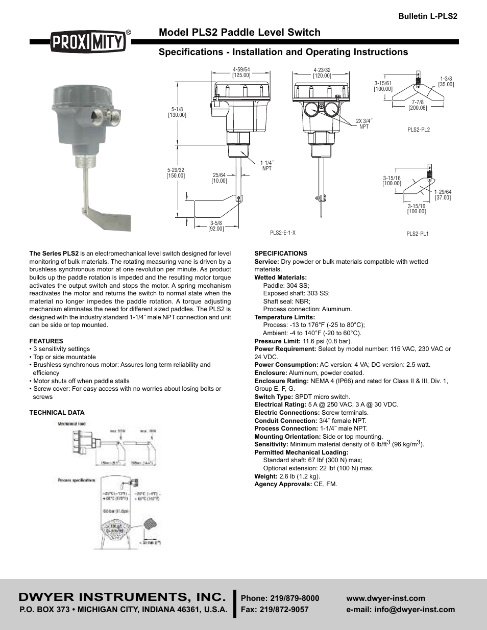 Dwyer PLS2 User Manual | 2 pages