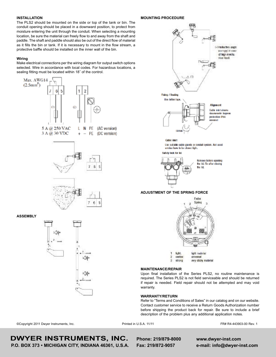 Dwyer instruments, inc | Dwyer PLS2 User Manual | Page 2 / 2