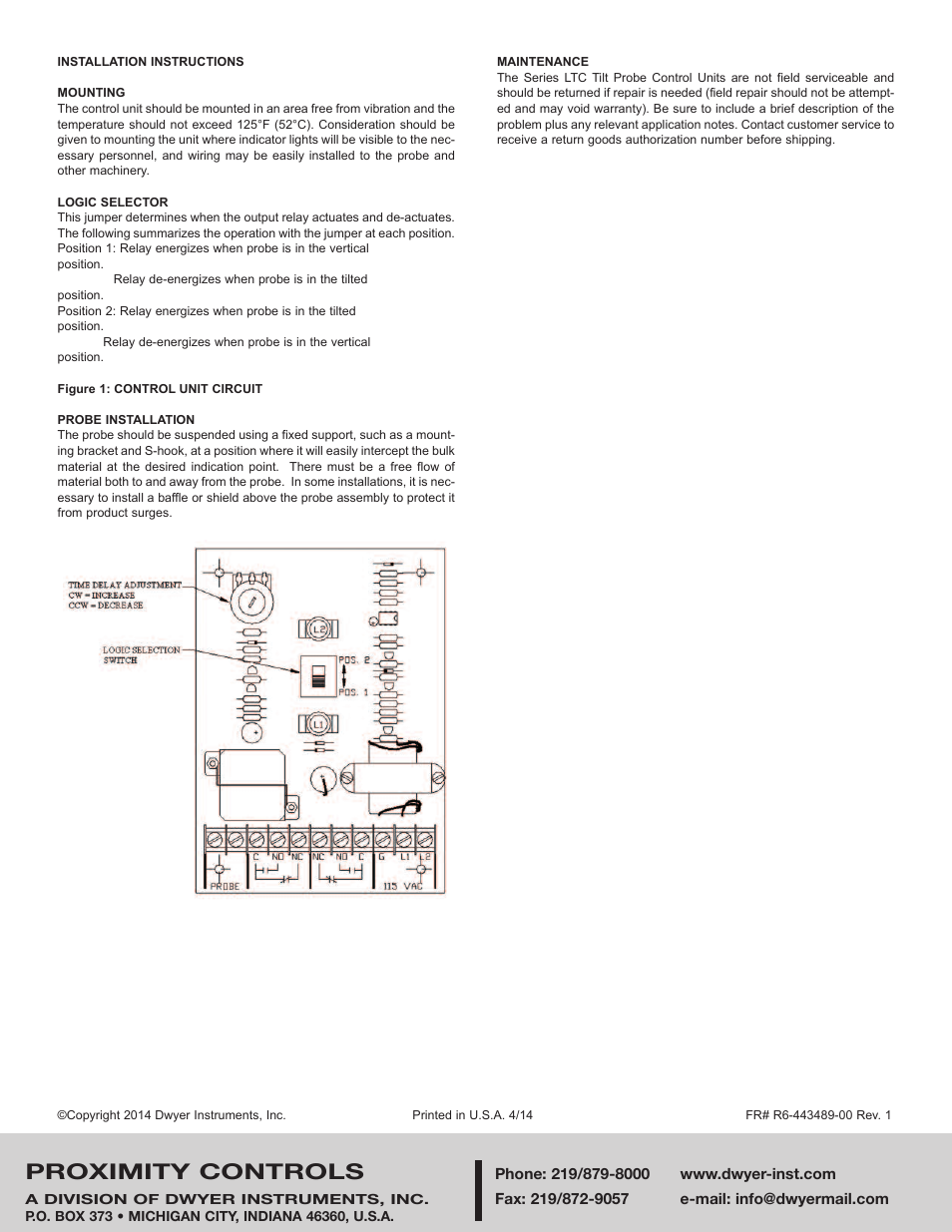 Proximity controls | Dwyer LTC User Manual | Page 2 / 2