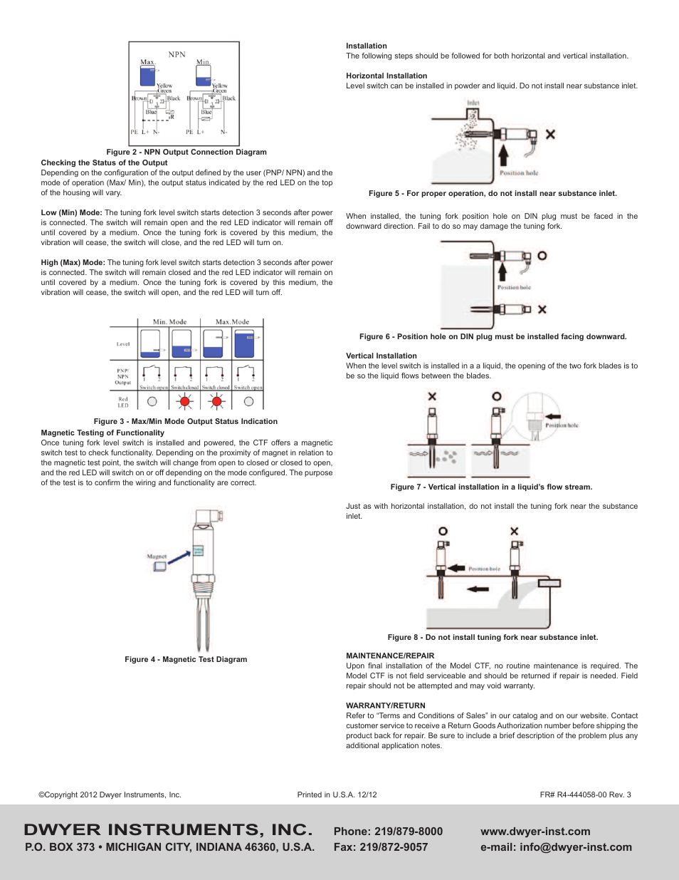 Dwyer instruments, inc | Dwyer CTF User Manual | Page 2 / 2