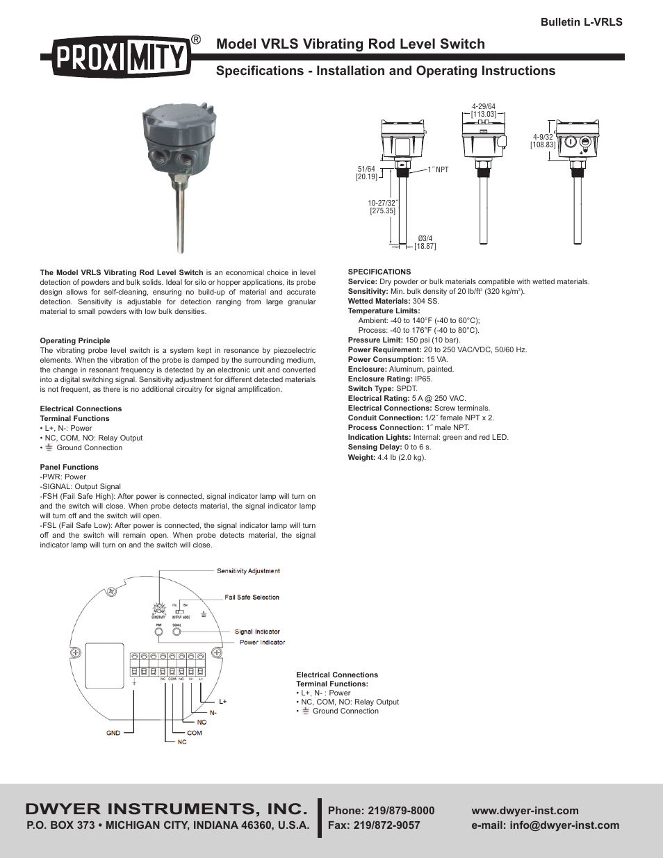 Dwyer VRLS User Manual | 2 pages