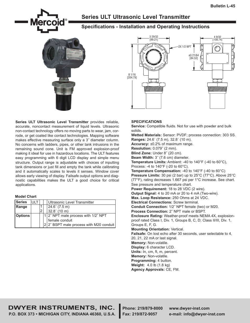 Dwyer ULT User Manual | 8 pages