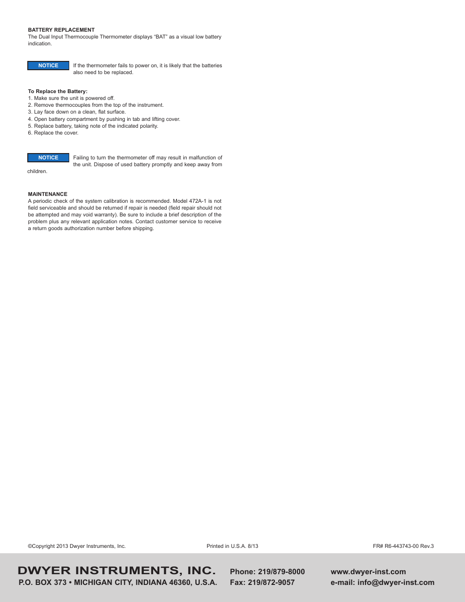 Dwyer instruments, inc | Dwyer 472A-1 User Manual | Page 2 / 2