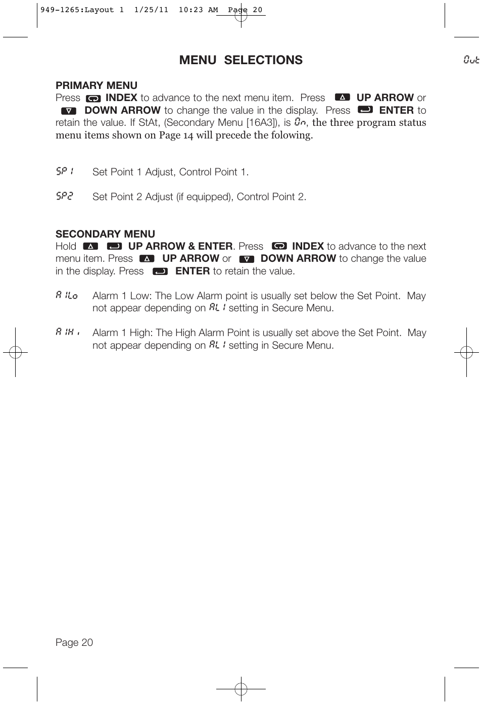 Menu selections | Dwyer 16A User Manual | Page 20 / 44