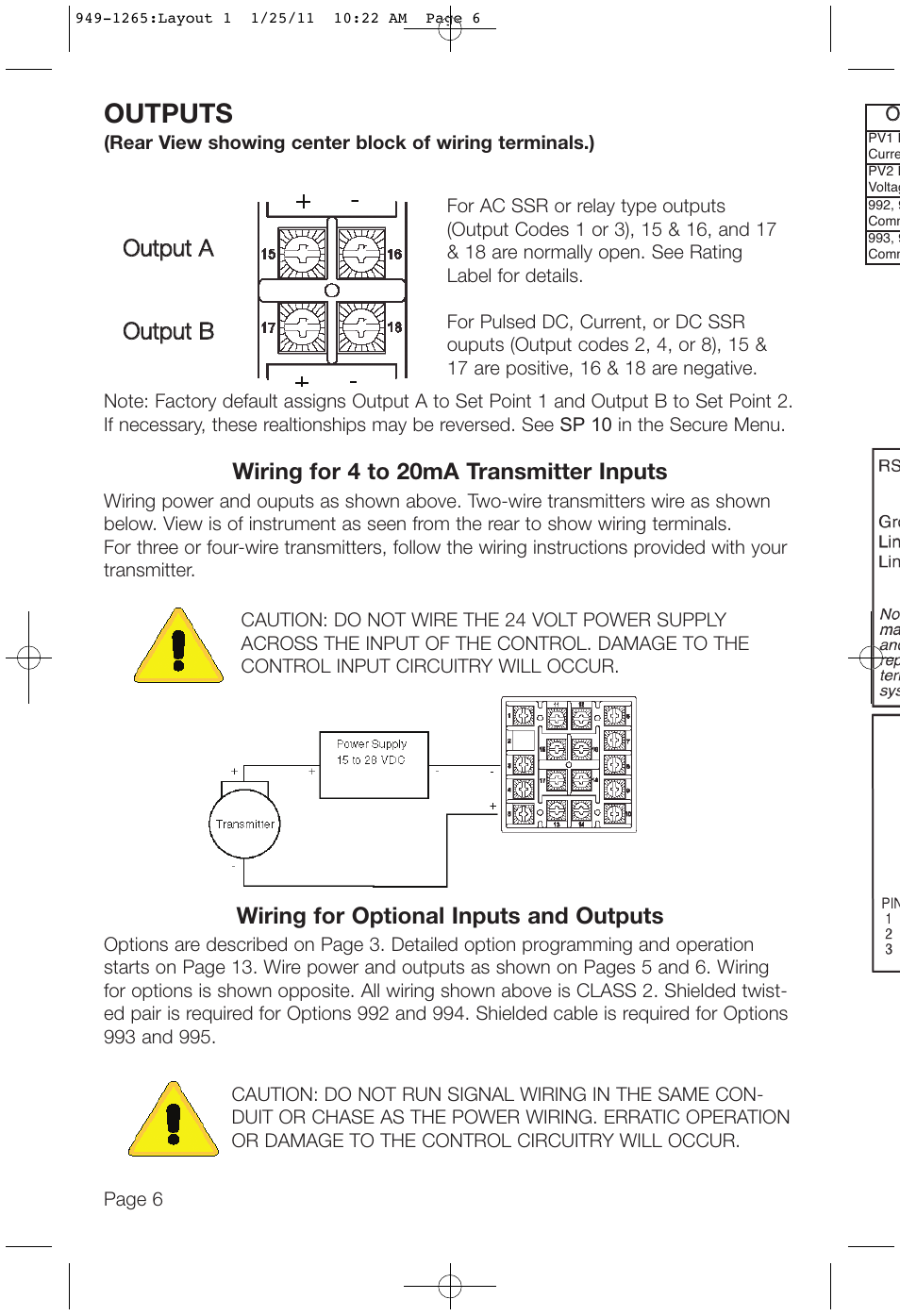 Outputs | Dwyer 16A User Manual | Page 6 / 44