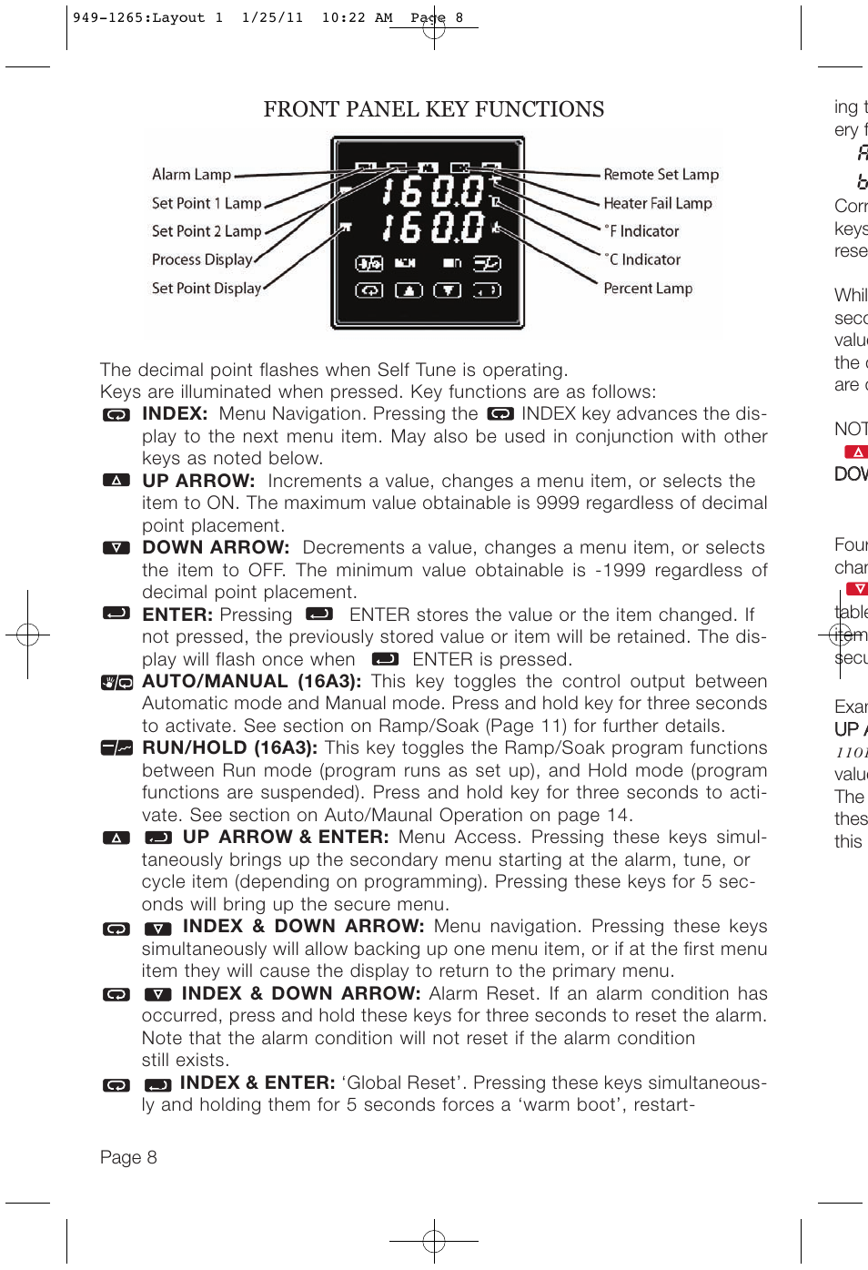 Front panel key functions | Dwyer 16A User Manual | Page 8 / 44