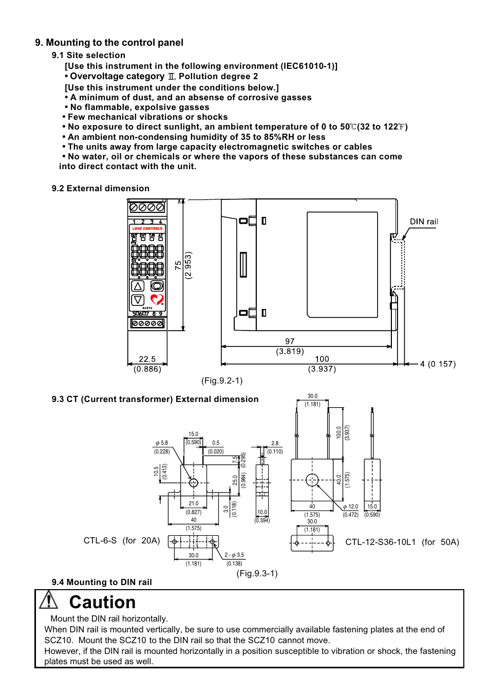 Caution, Mounting to the control panel, Overvoltage category | Dwyer SCZ10 User Manual | Page 14 / 20