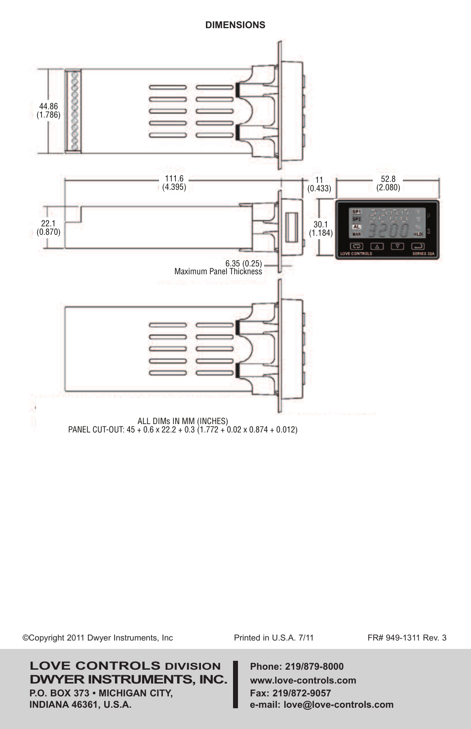 Dwyer instruments, inc, Love controls | Dwyer 32A User Manual | Page 36 / 36