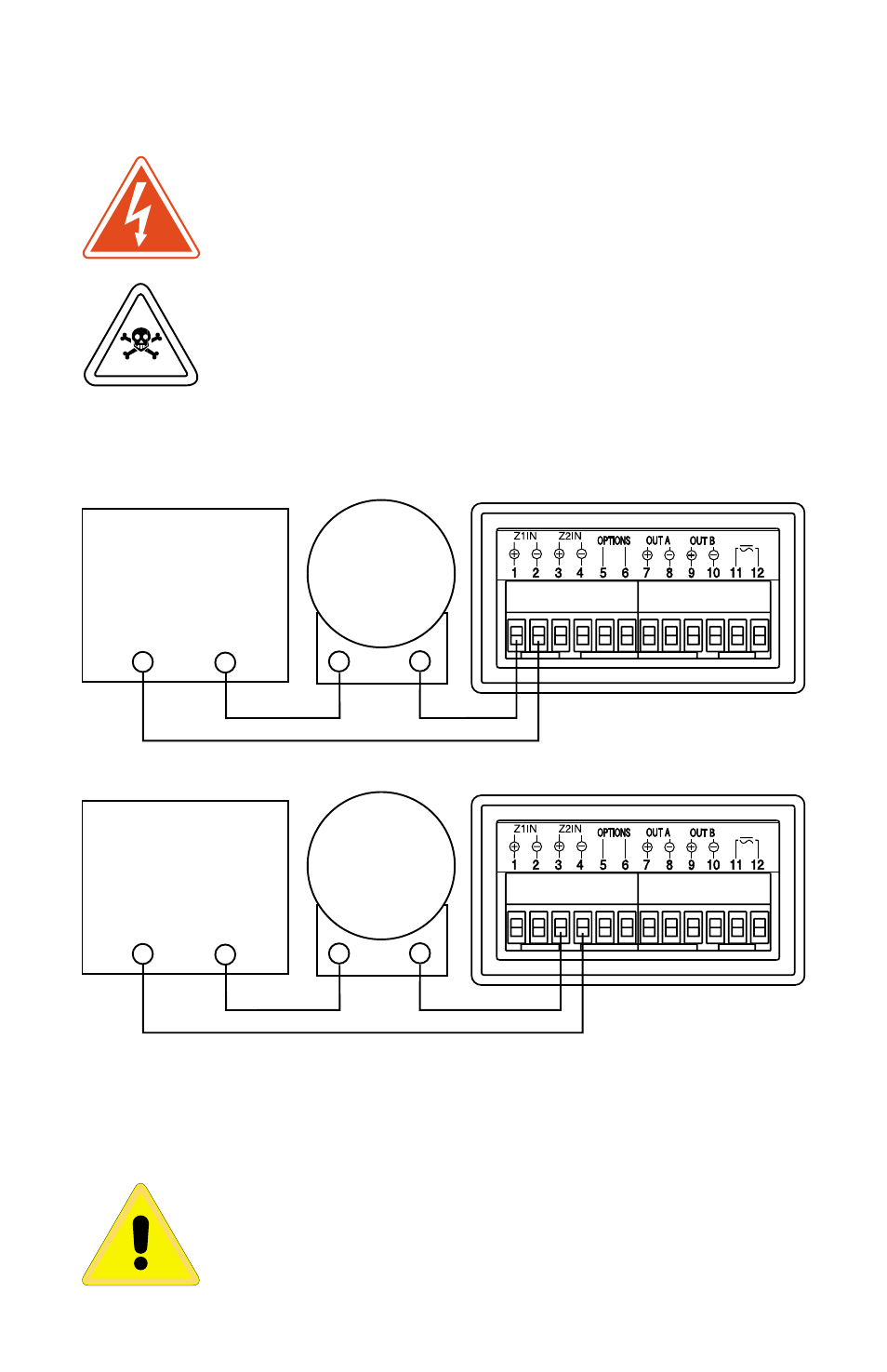 Wiring for 4 to 20ma transmitter inputs, Wiring for z1 input, Wiring for z2 input | Dwyer 32DZ User Manual | Page 7 / 40