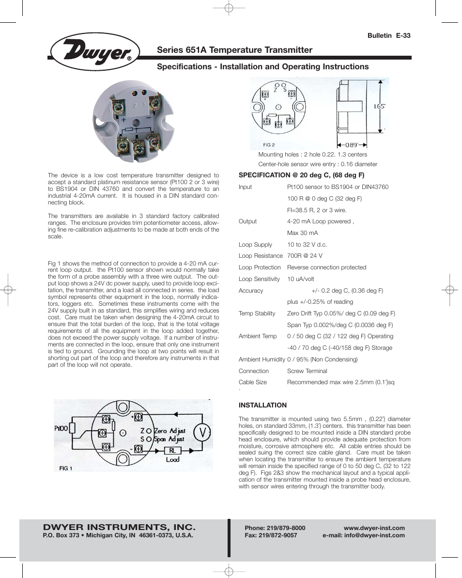 Dwyer 651 User Manual | 2 pages