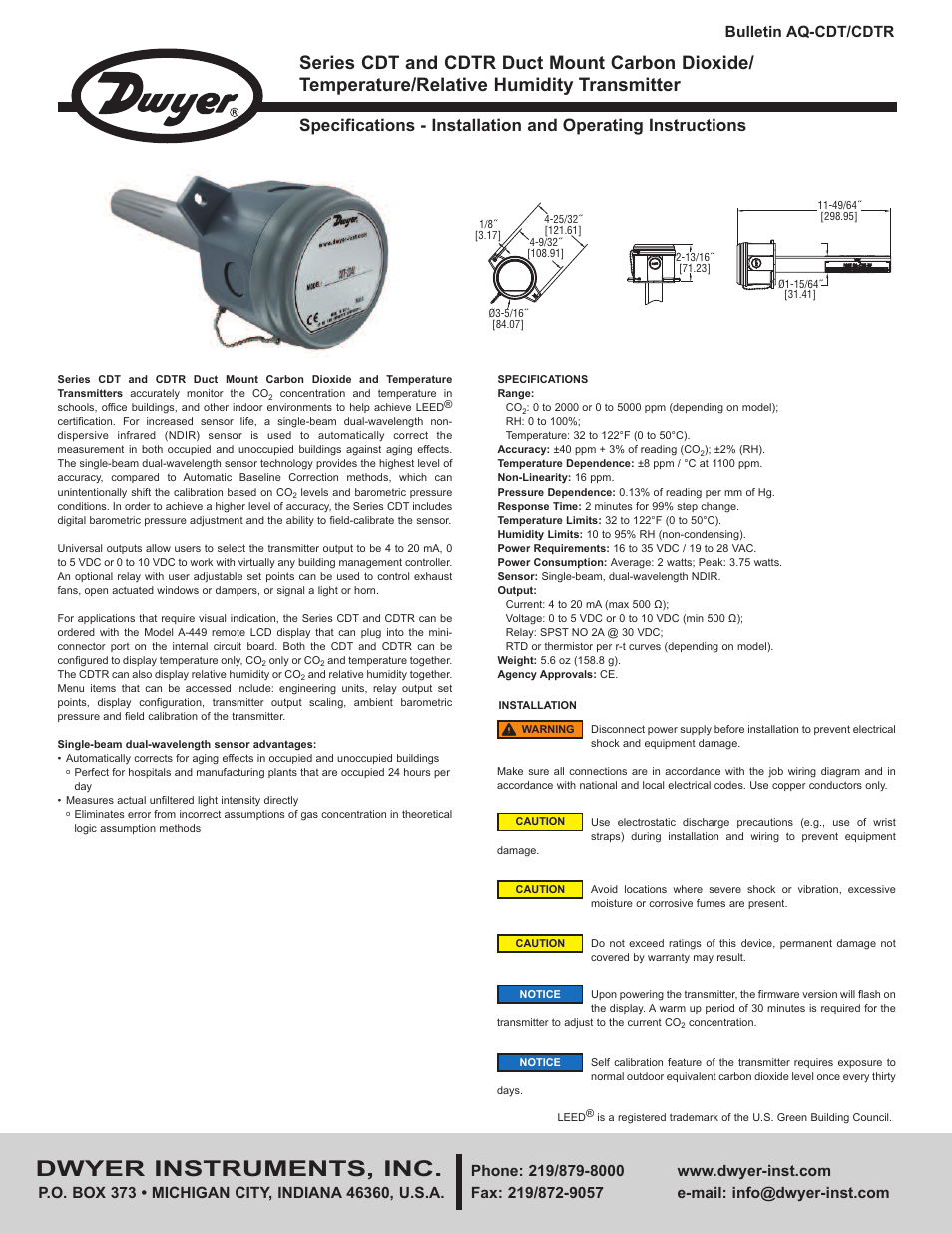 Dwyer CDTR User Manual | 4 pages