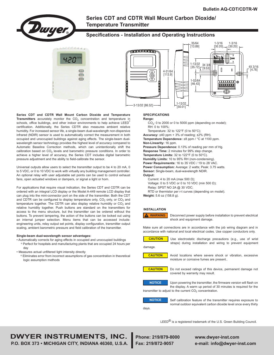 Dwyer CDT User Manual | 4 pages