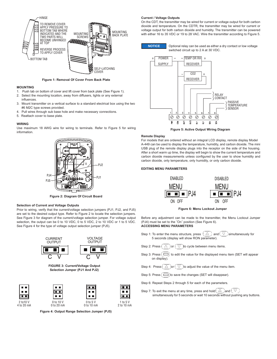 Menu, Menu pj4 pj4, Cv v | Enabled disabled off, Off on on | Dwyer CDT User Manual | Page 2 / 4