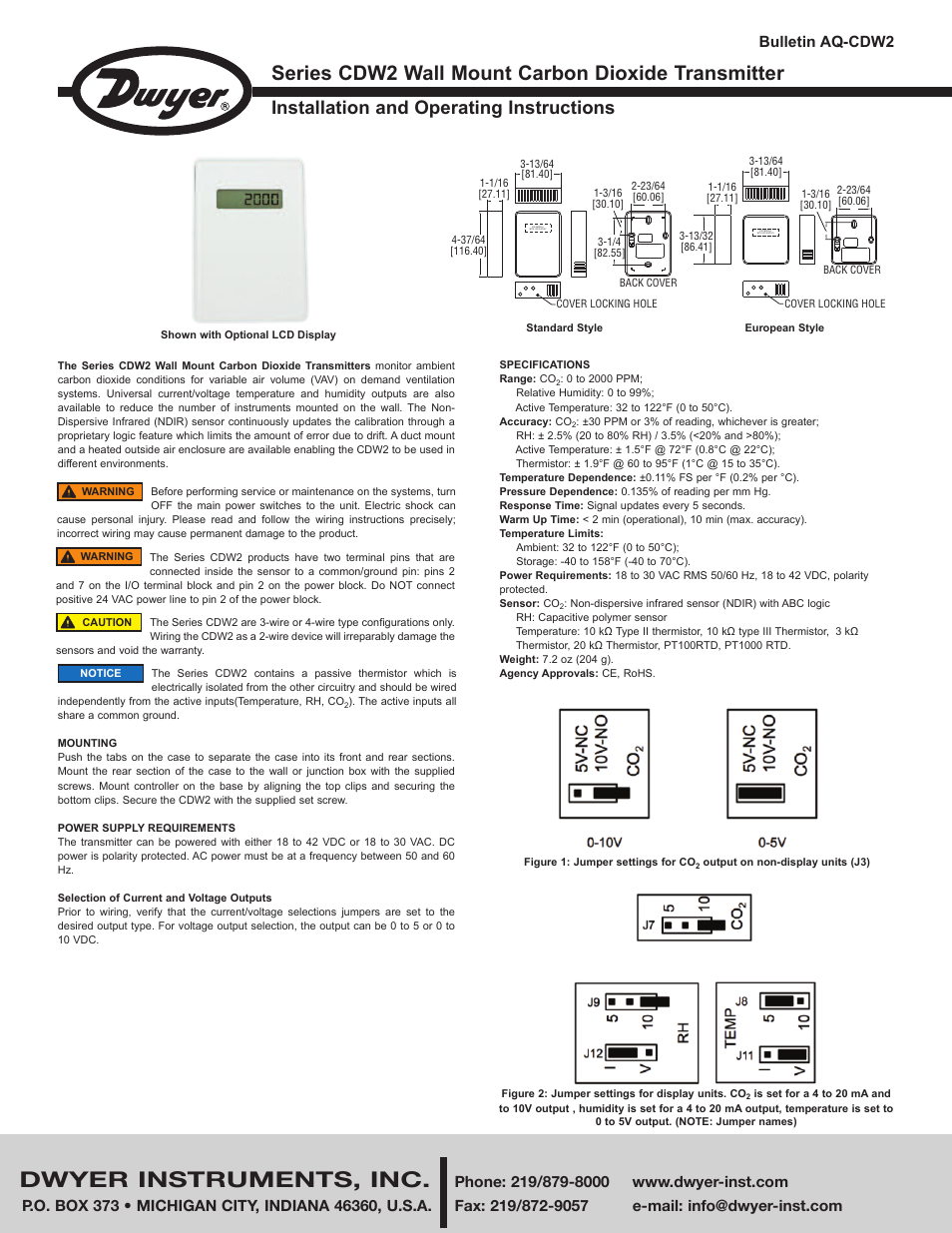 Dwyer CDW2 User Manual | 2 pages