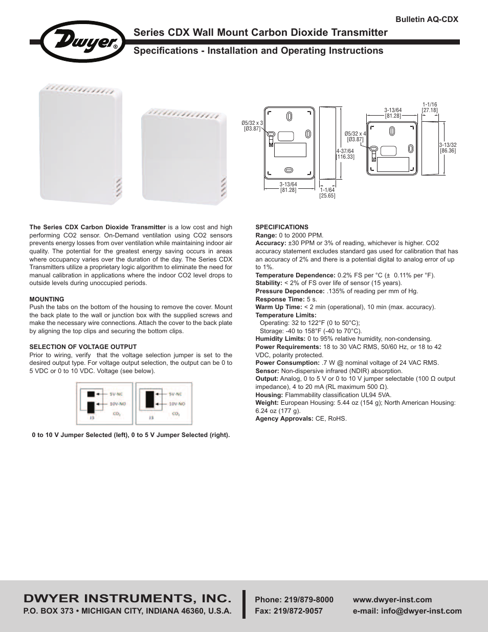 Dwyer CDX User Manual | 2 pages