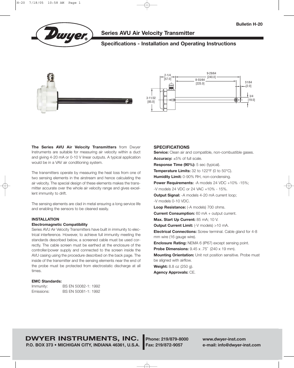 Dwyer AVU User Manual | 2 pages
