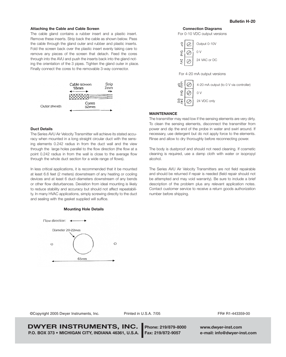 Dwyer instruments, inc | Dwyer AVU User Manual | Page 2 / 2