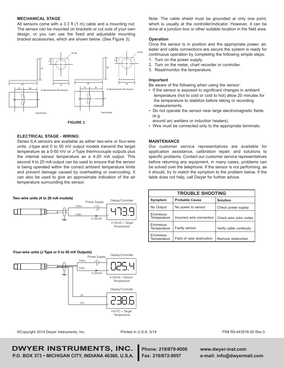 Dwyer instruments, inc, Trouble shooting | Dwyer ILA User Manual | Page 2 / 2